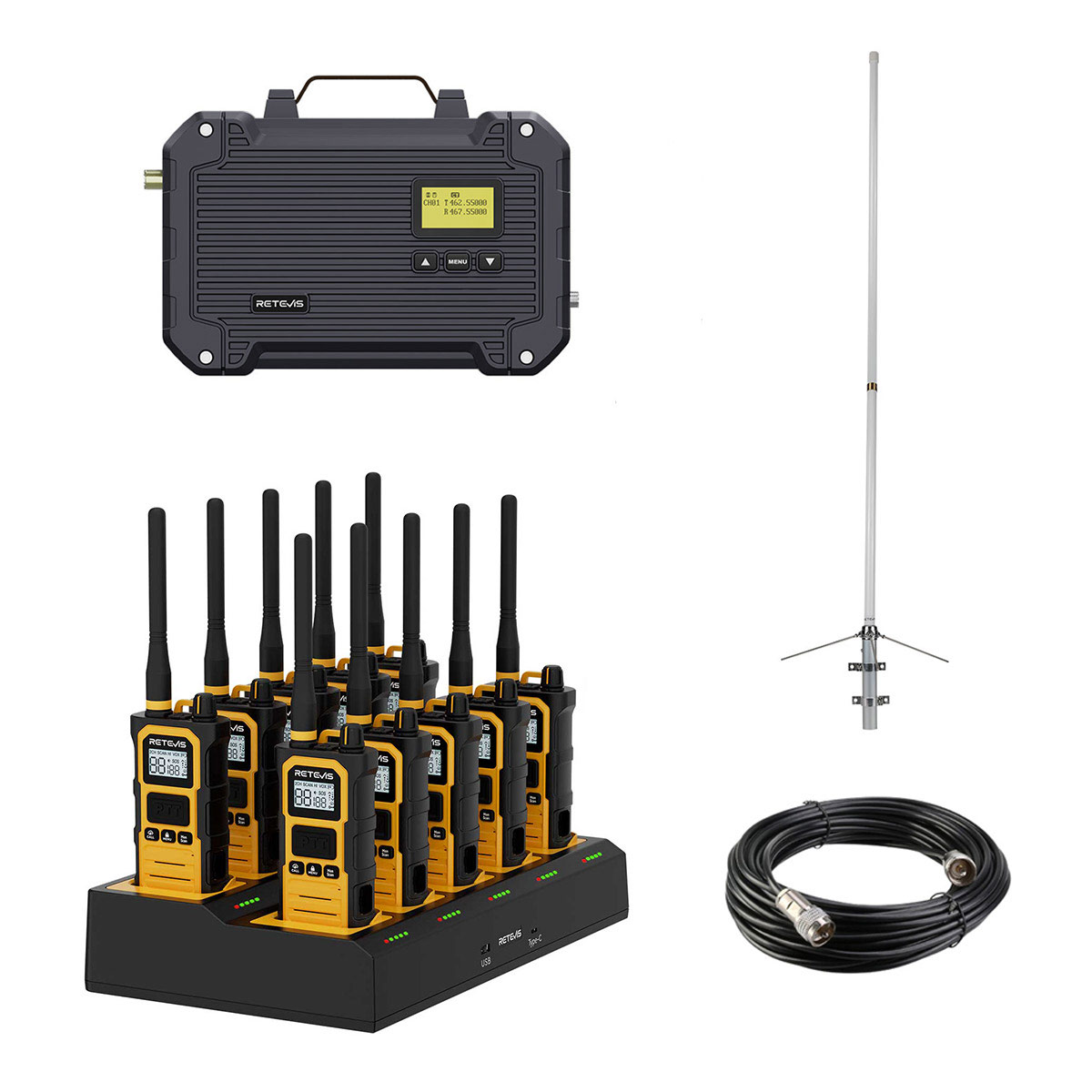 10-30 Miles Long Range Radio Solutions Set-RT97L Repeater and RB48 Pro Handheld Radio