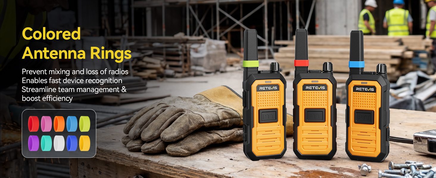 Retevis RB48D walkie talkie with colored antenna rings for quick identification and efficient team management