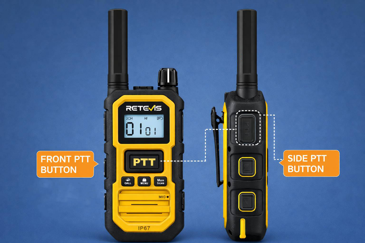 Dual PTT Button Design Walkie Talkies RB48 Plus By Retevis