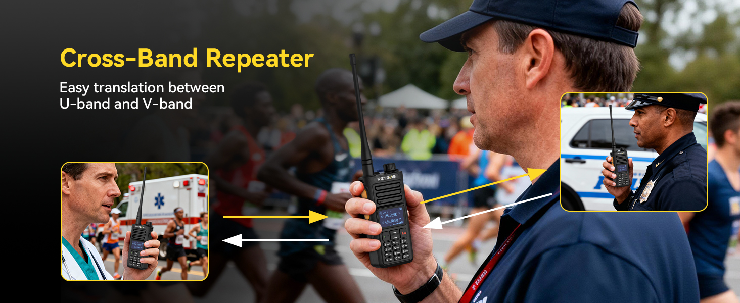 Ra89r model two way radio supports cross-band communication between