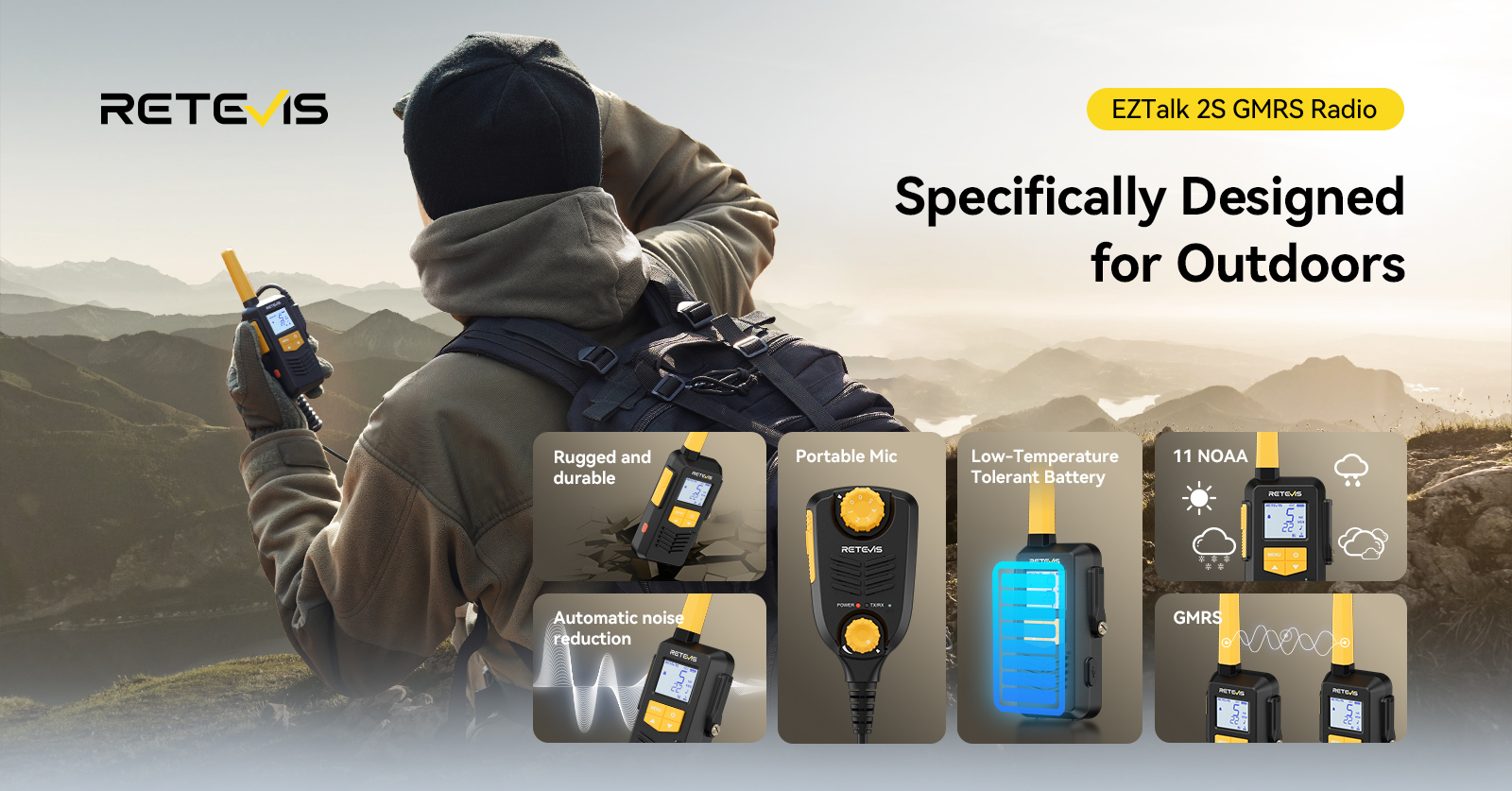 Retevis EZTalk 2S IP67 Waterproof 5W GMRS Walkie Talkie