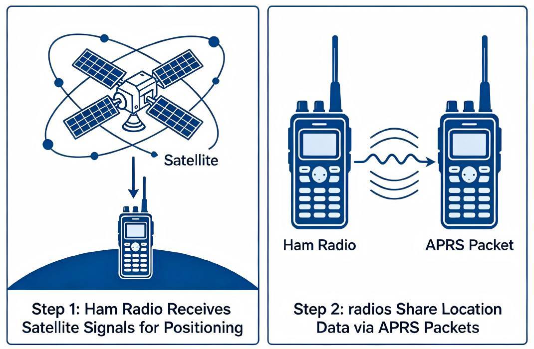 Ham Radio Receives Satellite Signals for Positioning and Share Location Data via APRS Packets