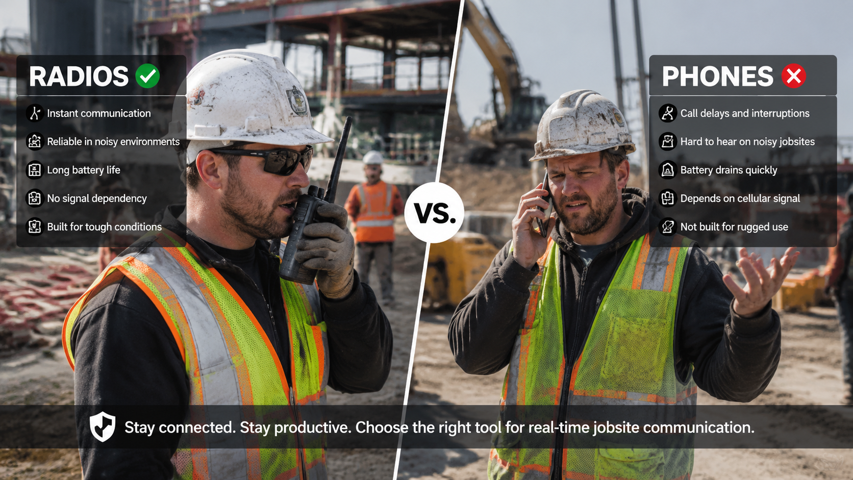 Comparison of construction radios and phones for real-time jobsite communication