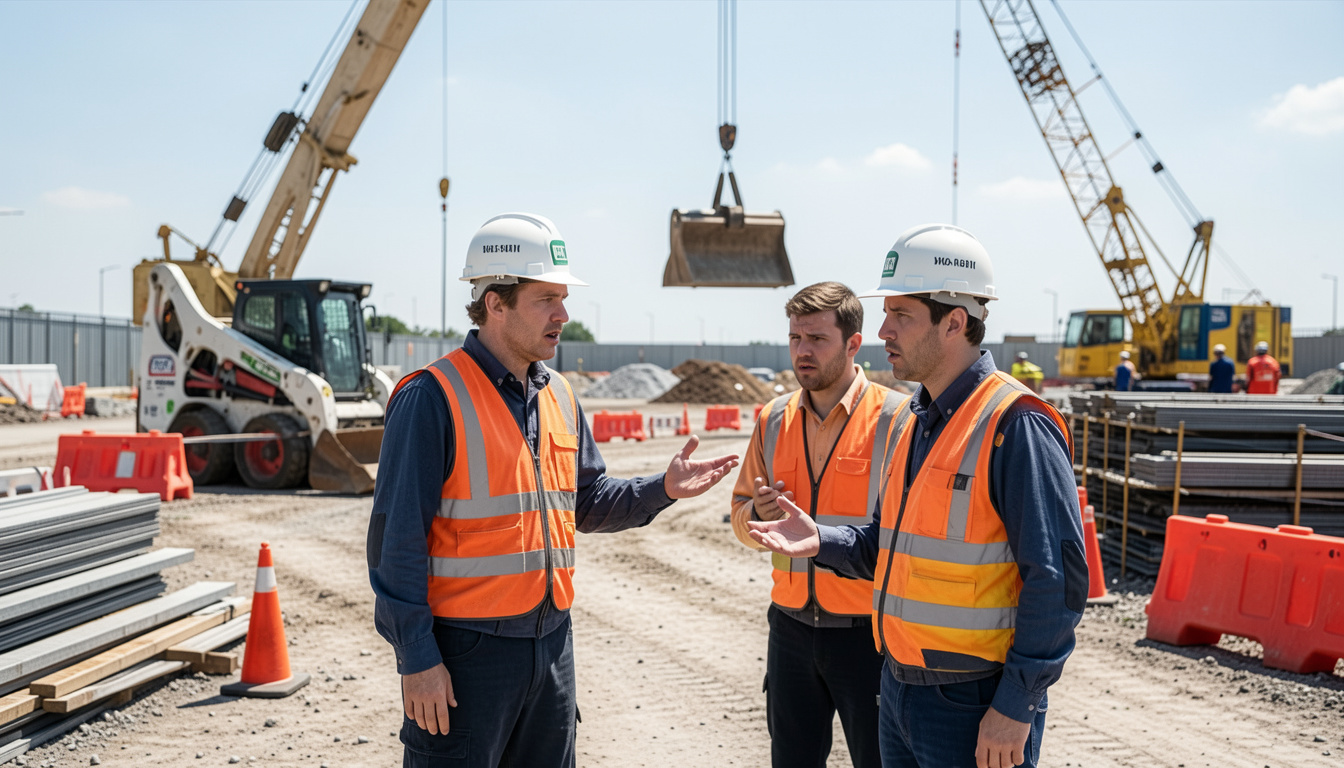 Construction site communication problem caused by jobsite noise near heavy equipment