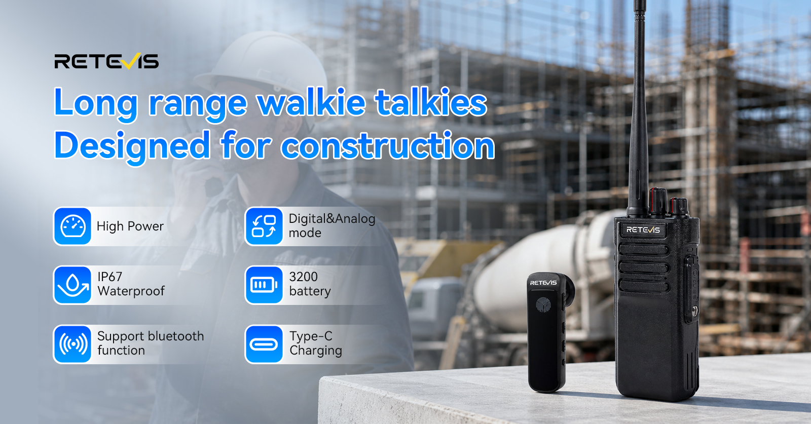  RT29D Long Range IP67 Rugged Bluetooth DMR Radio