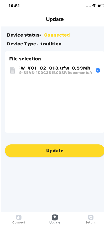 Tap Update button to begin firmware upgrade on RA89R