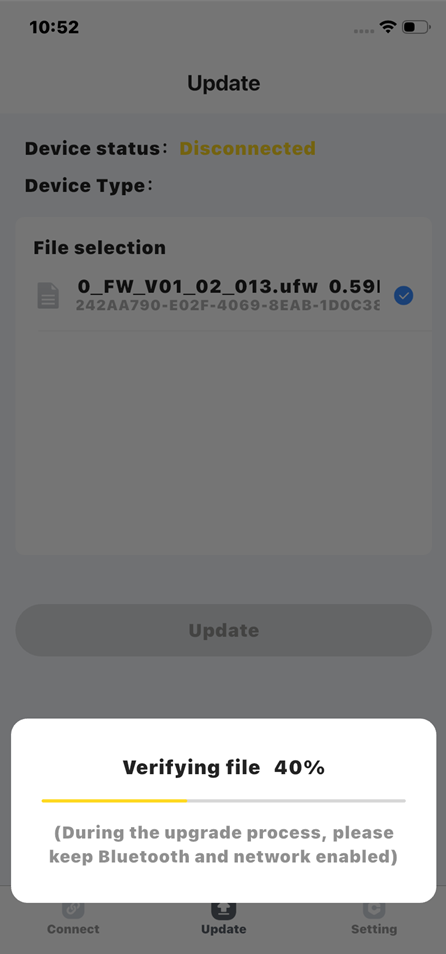 Retevis BT OTA app verifying firmware file