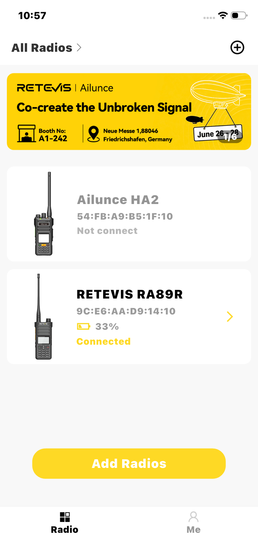 RETEVIS RA89R connected in the RETEVIS APP