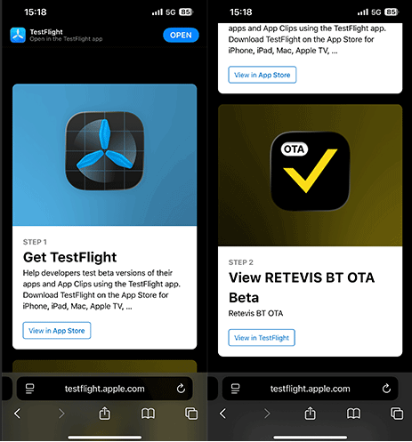 How to install TestFlight and Retevis BT OTA app on iPhone