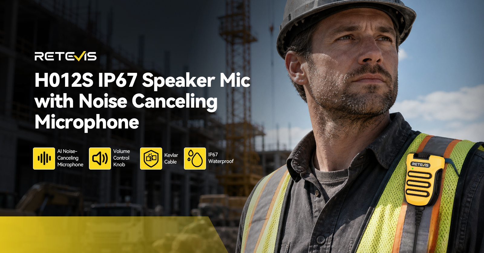 Retevis H012S IP67 Speaker Mic with Noise Cancellation for construction sites and manufacturing plants