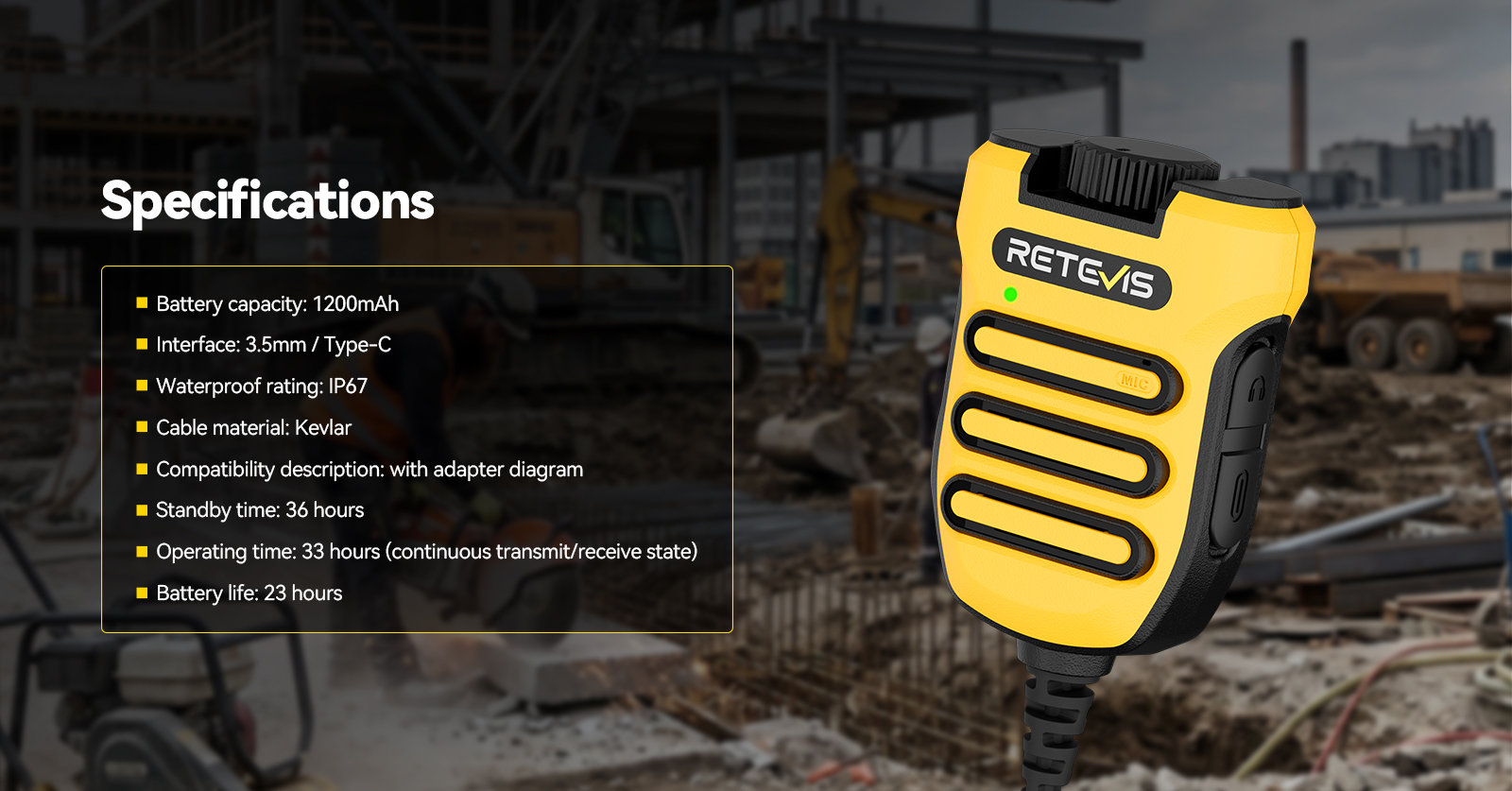 Specifications and details of H012S IP67 Waterproof Radio AI Nloise-Cancelling Mic