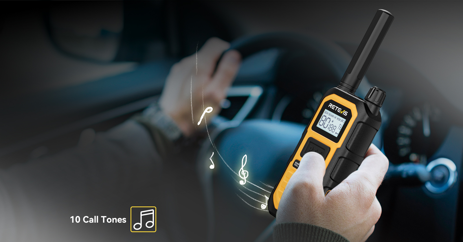 RB448 Plus walkie-talkie with 10 call tones for different alert sounds