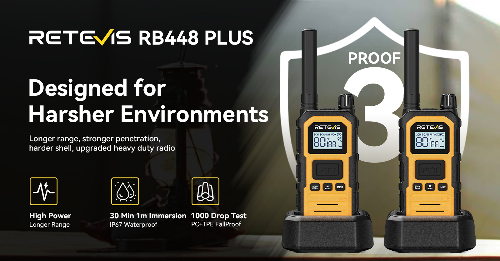 Retevis RB448 Plus IP67 rugged walkie-talkies for harsher environments