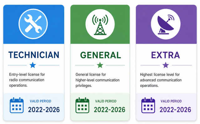 Three radio communication license levels infographic