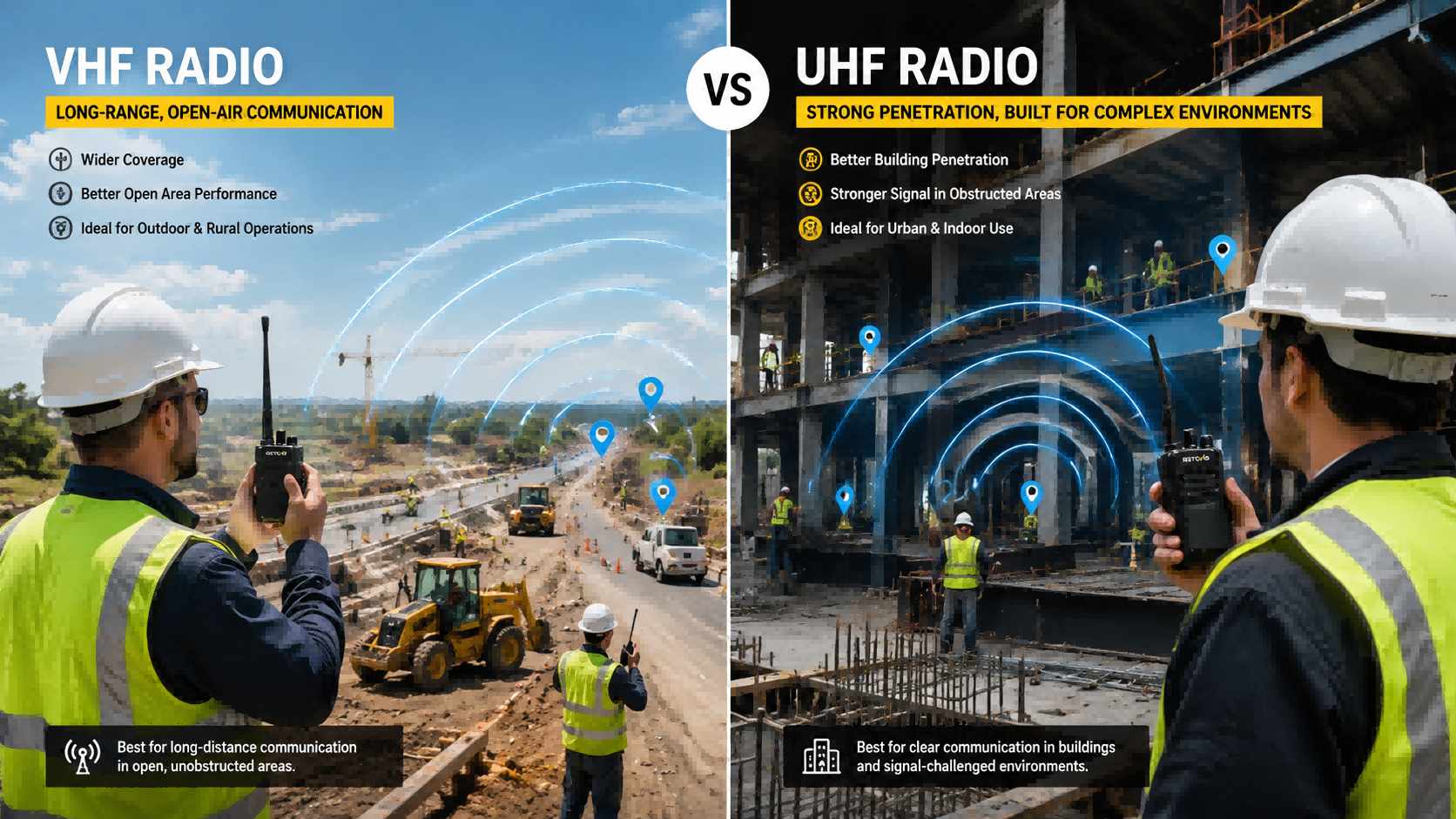 UHF vs. VHF on different construction environments