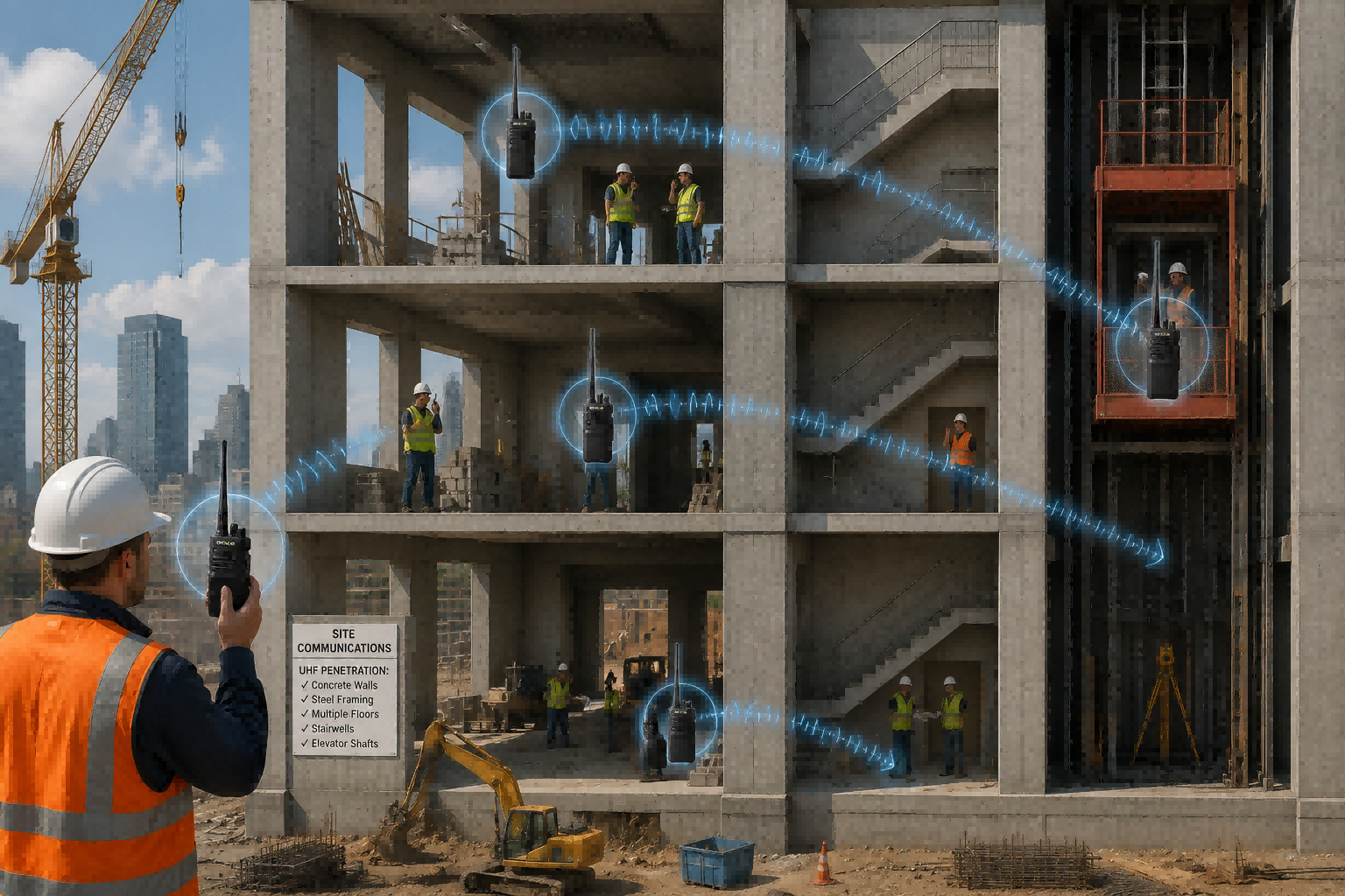 Multi-floor communication on a high-rise job site