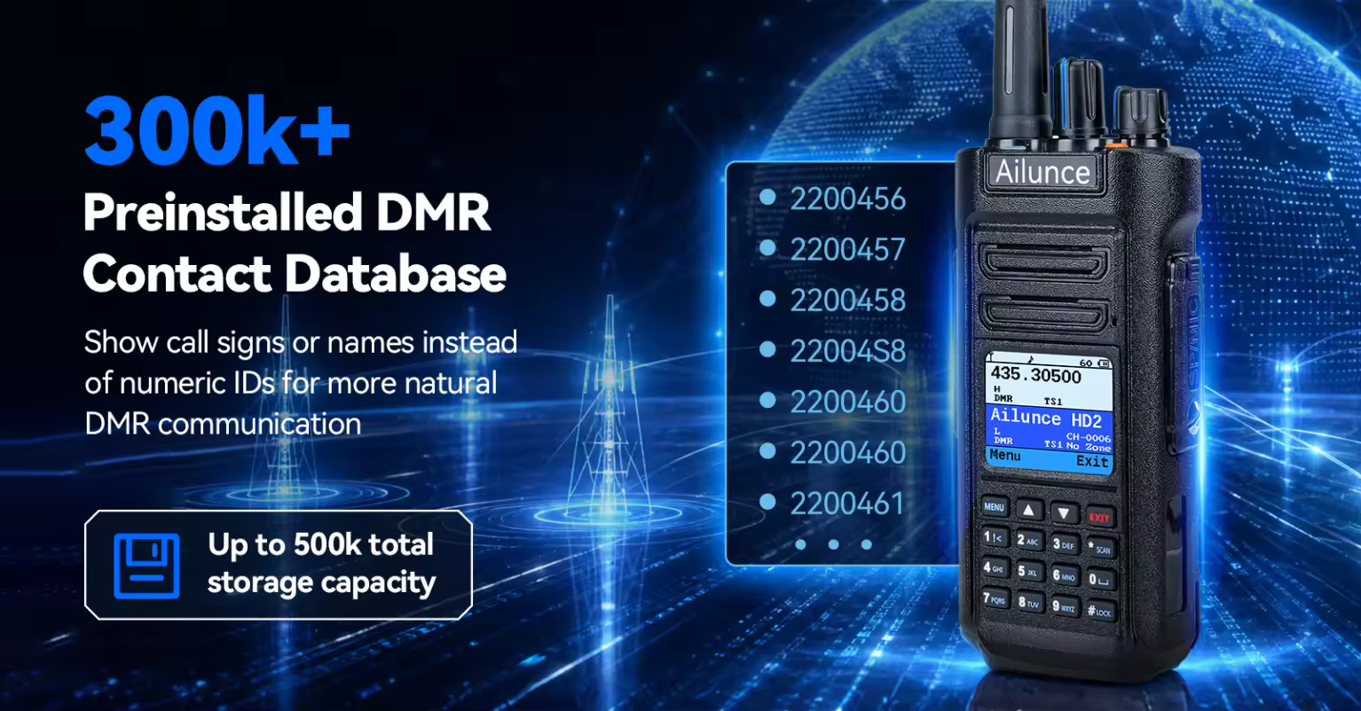 RETEVIS HD2 Dual Band Ham Radio with 300k+Preinstalled DMR Contact Database