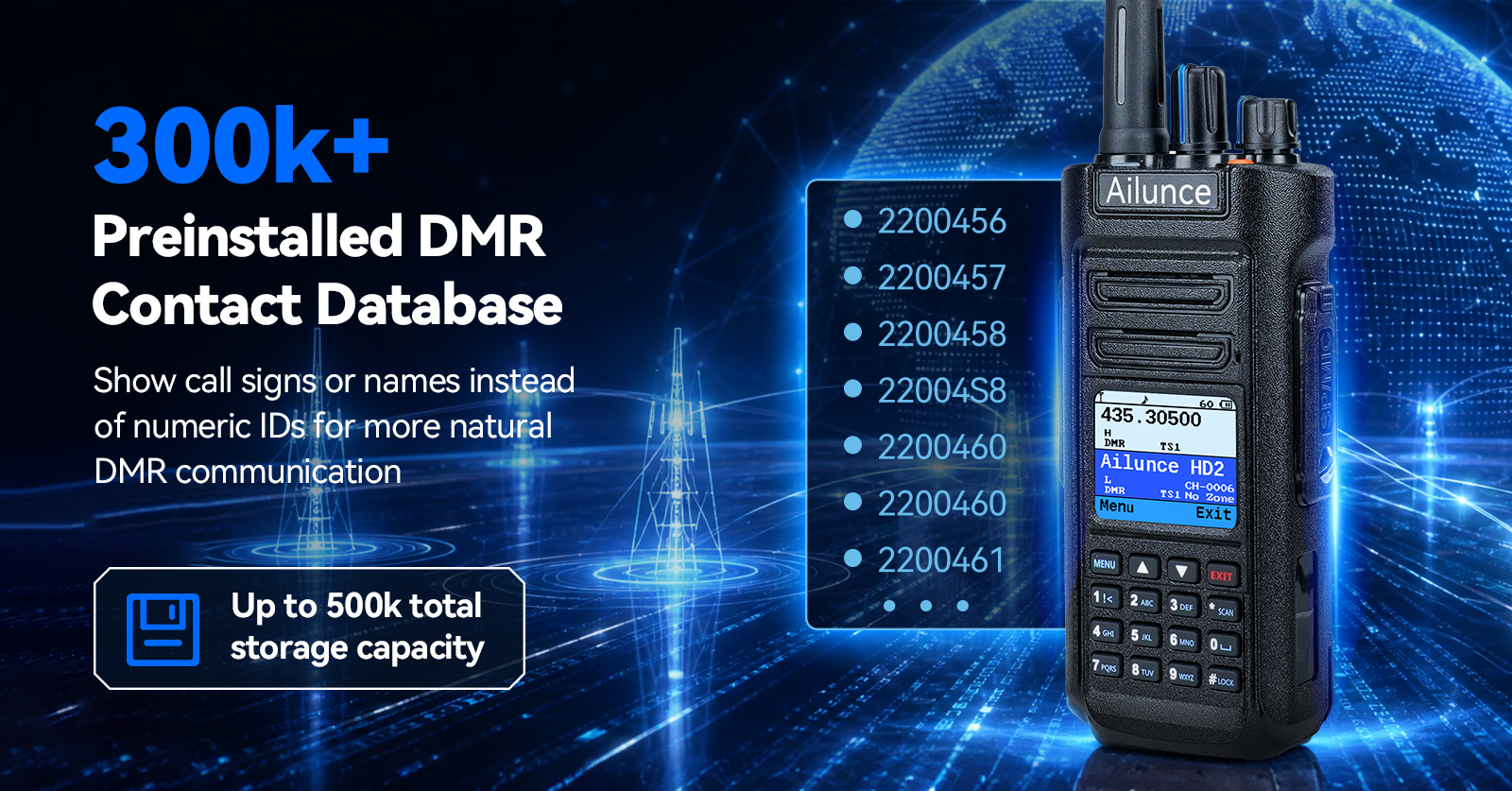 RETEVIS HD2 Dual Band Ham Radio with 300k+Preinstalled DMR Contact Database