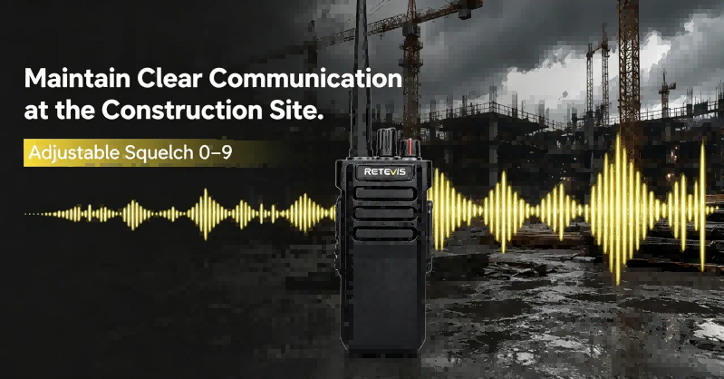 Adjustable squelch clear audio of Retevis RT29 jobsite communication radios for noisy construction site environments