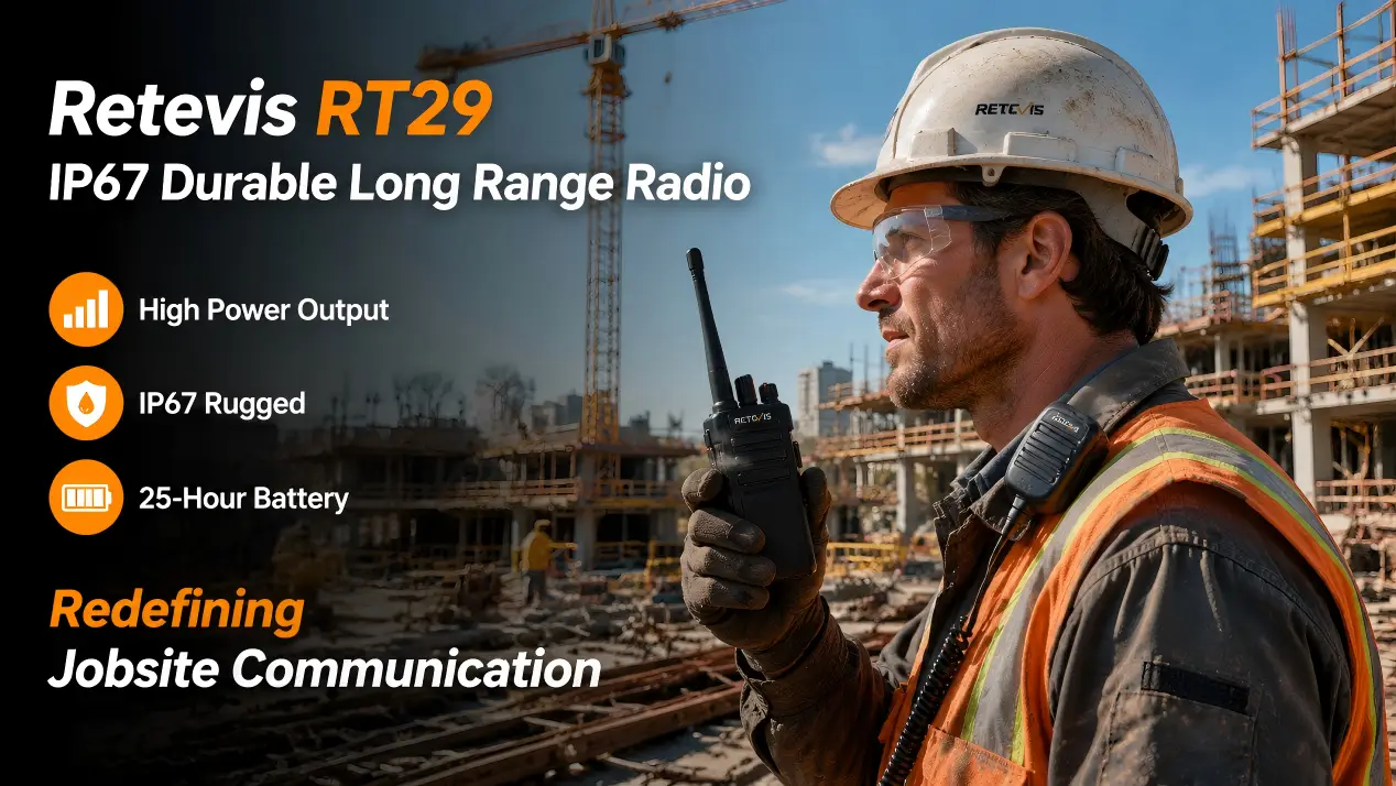 Retevis RT29 IP67 rugged construction walkie talkie for large building jobsites