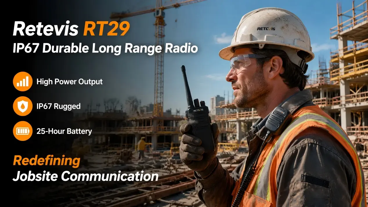 Retevis RT29 IP67 rugged construction walkie talkie for large building jobsites