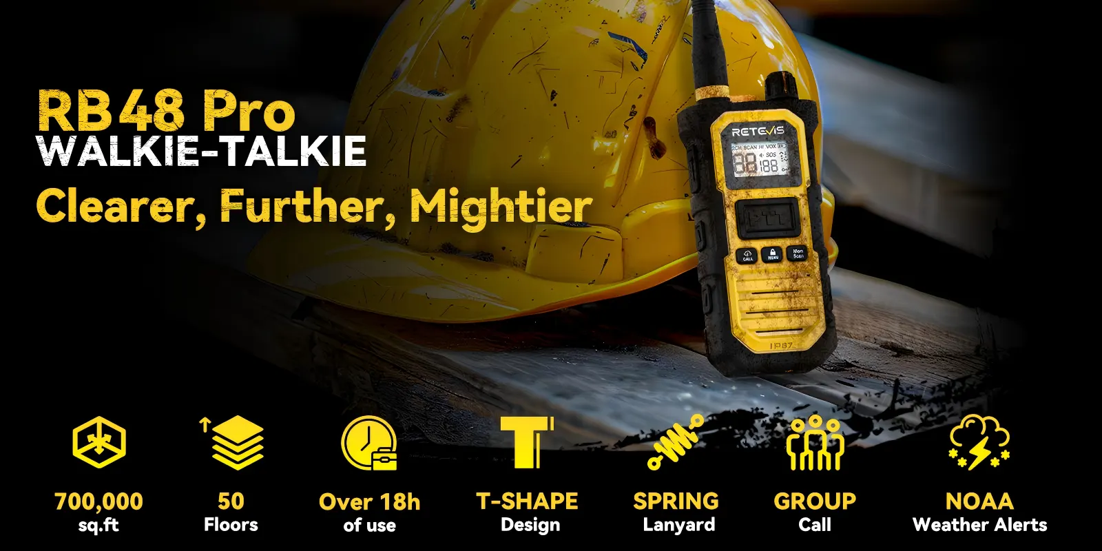 RB48 Pro rugged walkie talkie with IP68 waterproof rating for construction sites