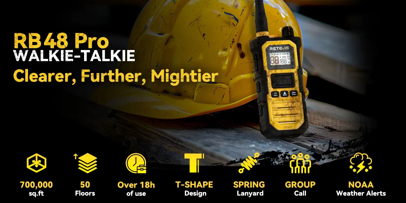 RB48 Pro rugged walkie talkie with IP68 waterproof rating for construction sites