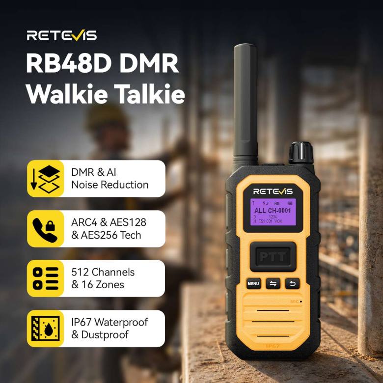Retevis RB48D IP67 Waterproof DMR Walkie Talkie with Noise Reduction