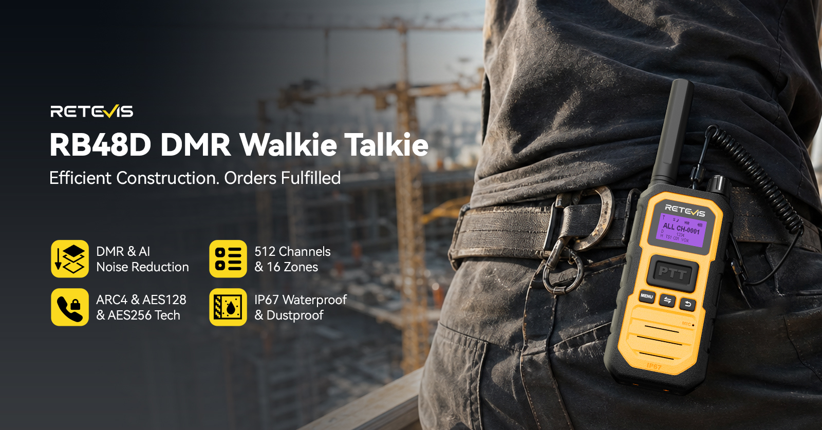 RB48D DMR Walkie Talkie for Efficient Multi-Crew Construction Communication