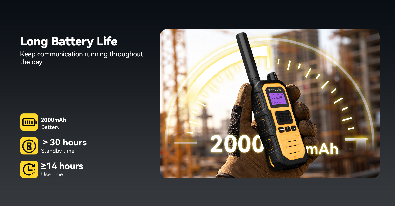 Long Battery Life for Large Job Sites