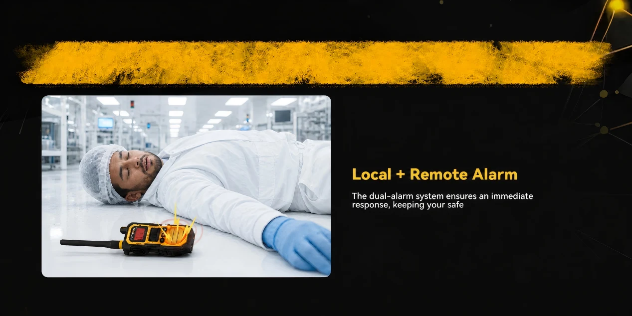 Cleanroom communication system with local and remote alarm for site safety