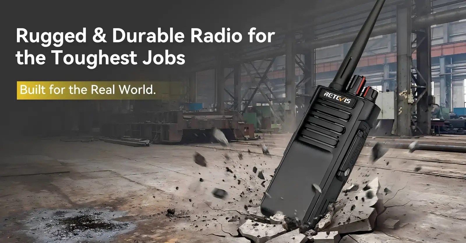 Retevis heavyduty twoway radio drop test at industrial factory, rugged durable walkietalkie for tough job sites