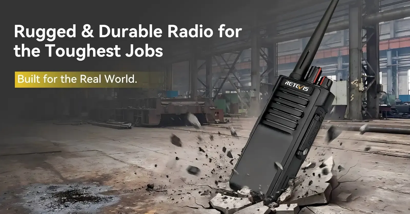 Retevis heavyduty twoway radio drop test at industrial factory, rugged durable walkietalkie for tough job sites