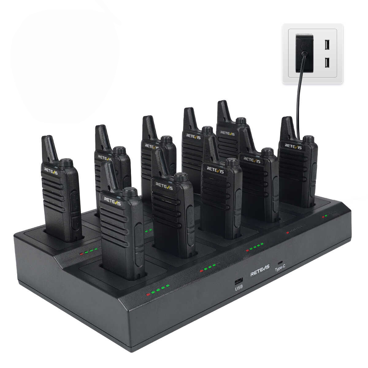 Retevis RT622 PMR446 Radio 10 Packs with 10-Way Charger  | License-Free | Lightweight | Long Battery Life | Clear Sound | VOX Hands-Free