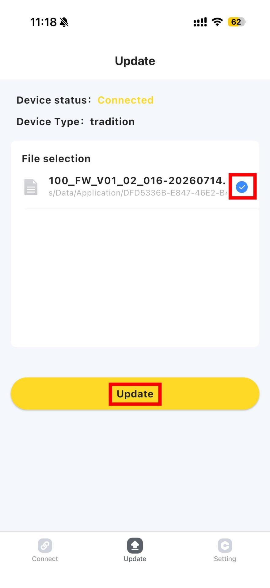 Select RETEVIS EZTalk 5, choose the firmware file, and tap Update