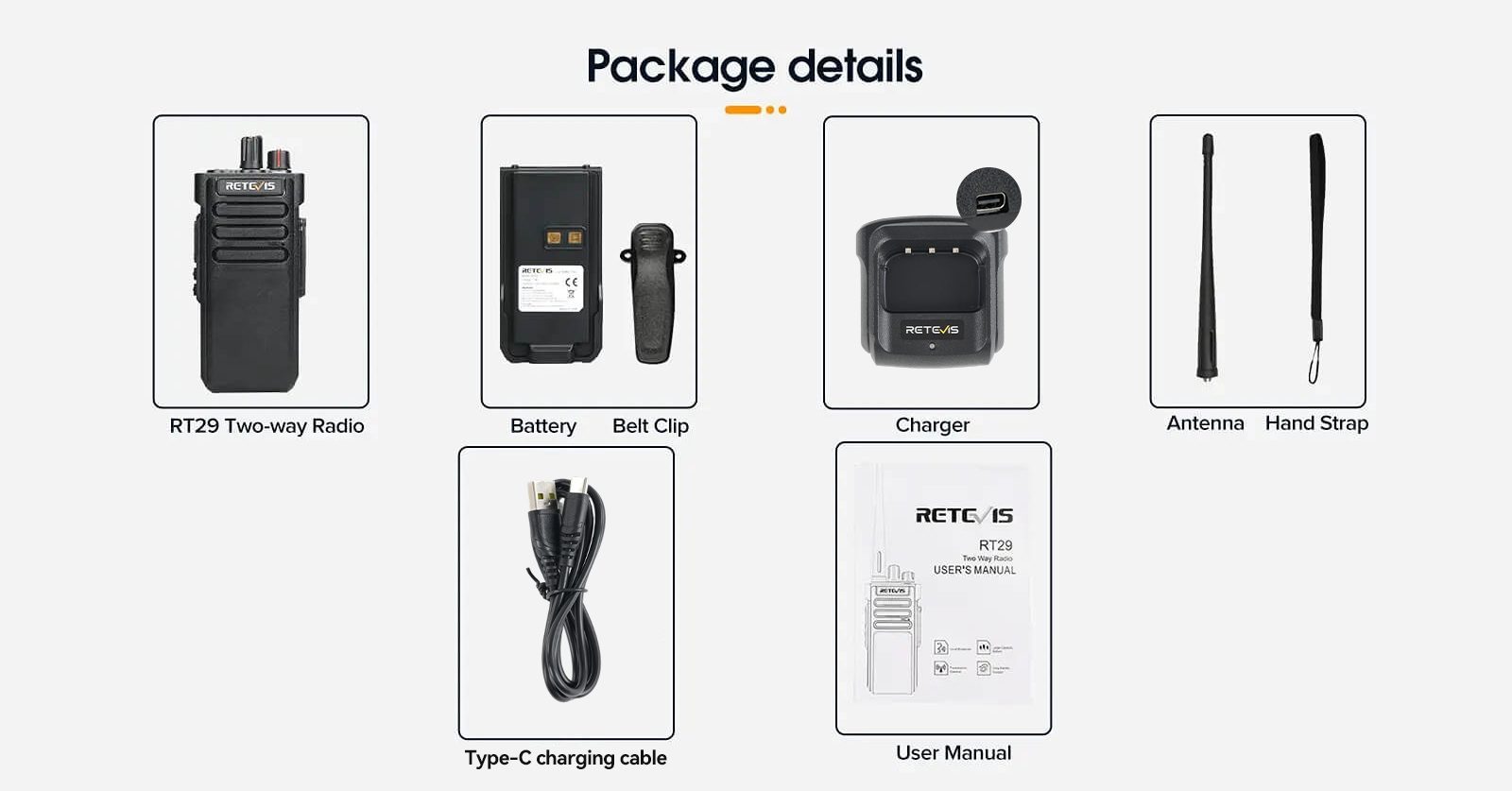 Retevis RT29 VHF two way radio package details