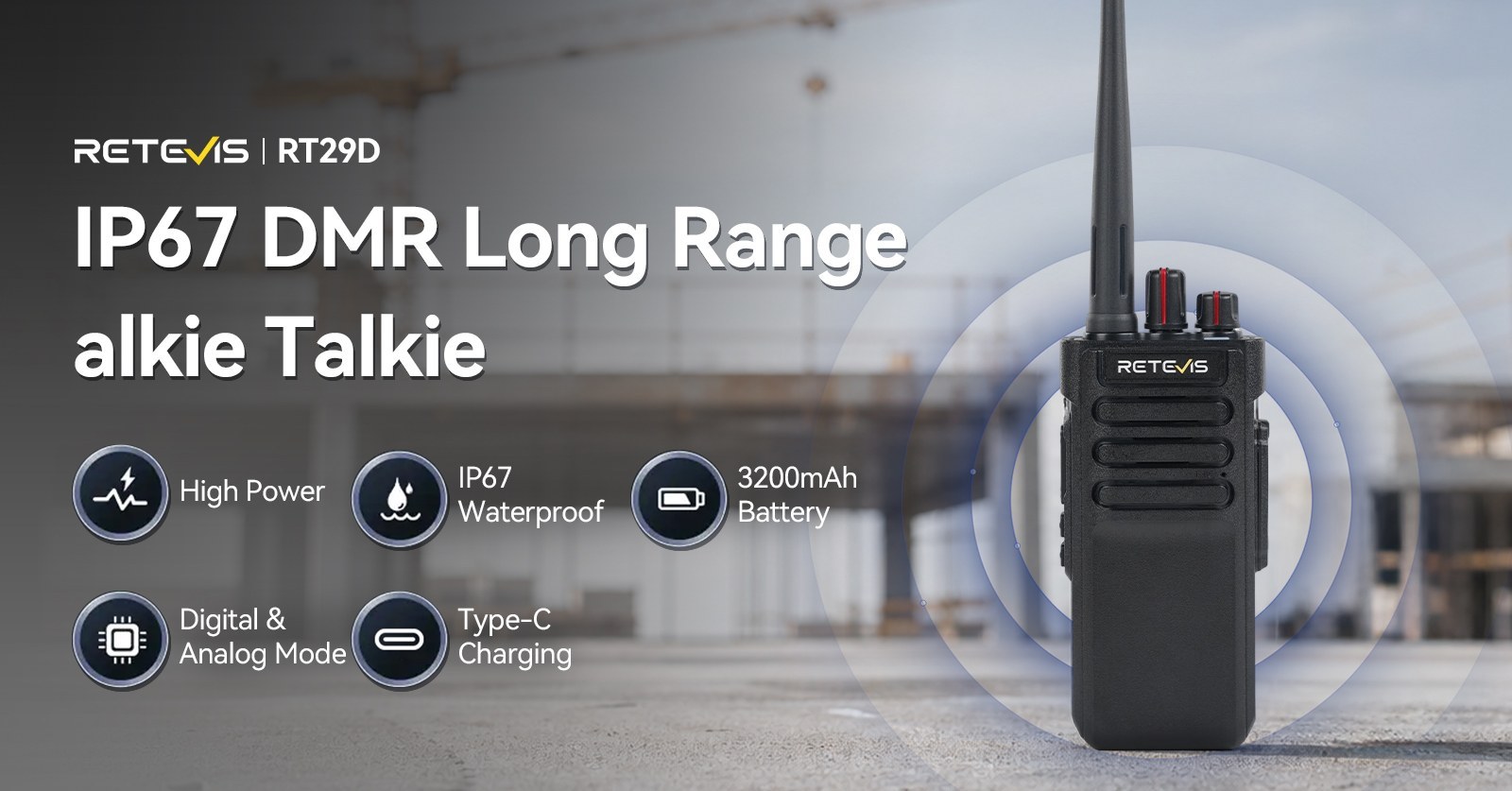 Retevis RT29D UHF DMR radio with high power waterproof rugged design for professional communication