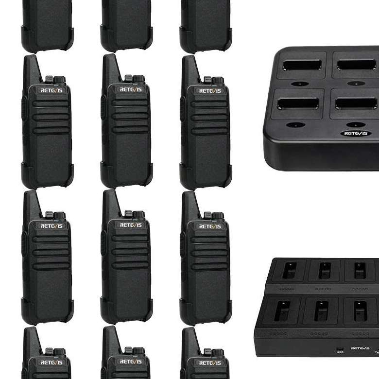 Retevis RT22 FRS Radio with Multi-Gang Charger | License-Free | USB-C Charging | 1000mAh Battery | Lightweight | VOX