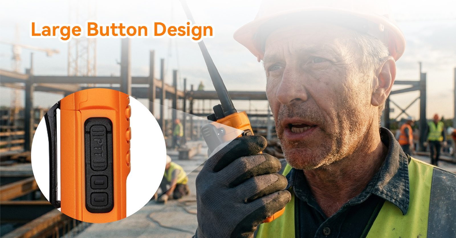 Retevis RT29 walkie talkie with large PTT button for easy operation with work gloves
