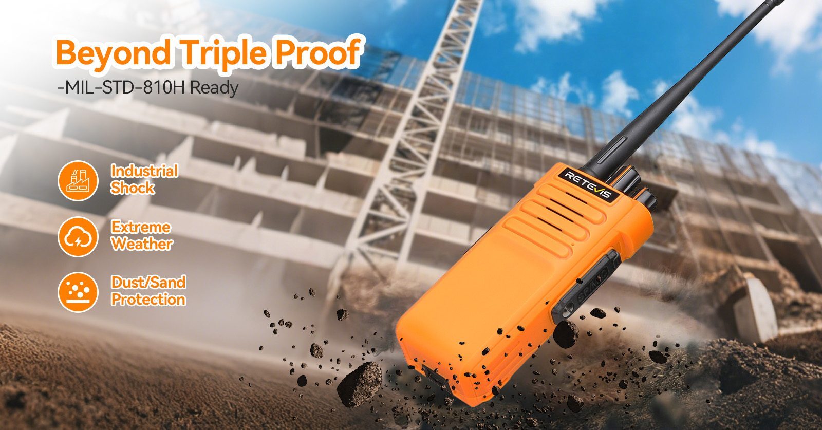 Retevis RT29 rugged walkie talkie with MIL-STD-810H durability for industrial environments