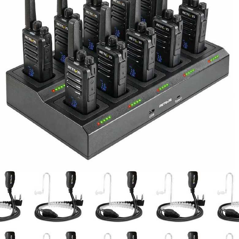 Retevis RT68H FRS Radio 10 Packs with Earpieces and 10-Way Charger | License-Free | Compact Design | 1200mAh Battery | Rugged Construction