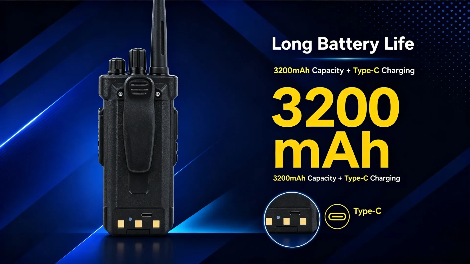 Retevis RT29 commercial walkie talkie with 3200mAh long battery life and Type-C charging
