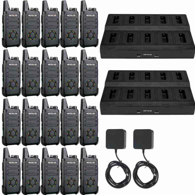 Retevis RT22S FRS Radio 20 Packs with 2 Ten-Way Chargers | License-Free | USB-C Charging | 1000mAh Battery | Channel Display | Lightweight | VOX