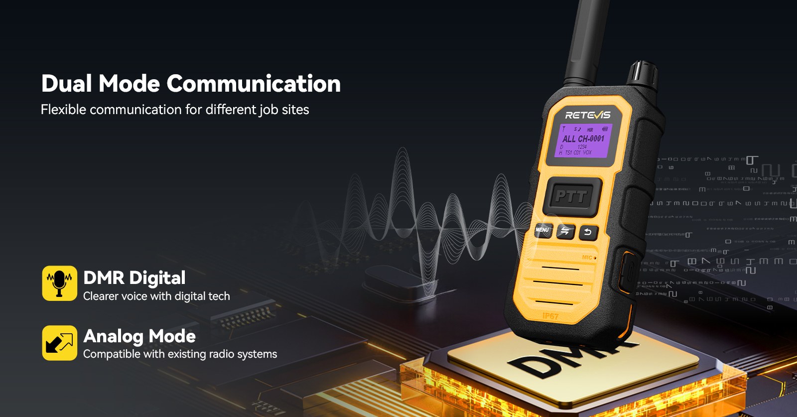 Retevis RB48D DMR digital walkie talkie with analog mode and IP67 waterproof design