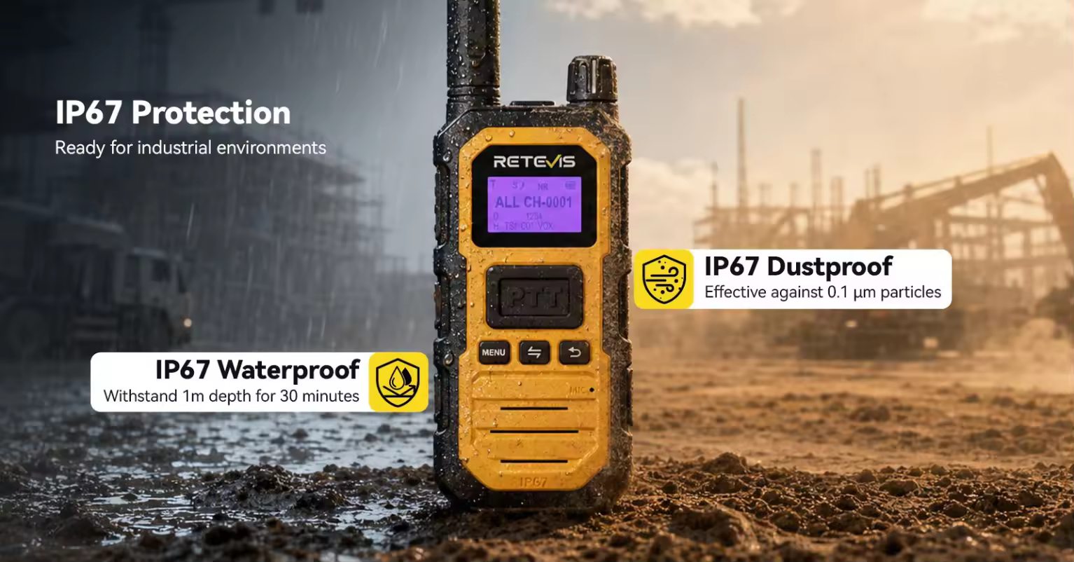 Retevis RB48D IP67 waterproof and dustproof DMR walkie talkie for construction job sites