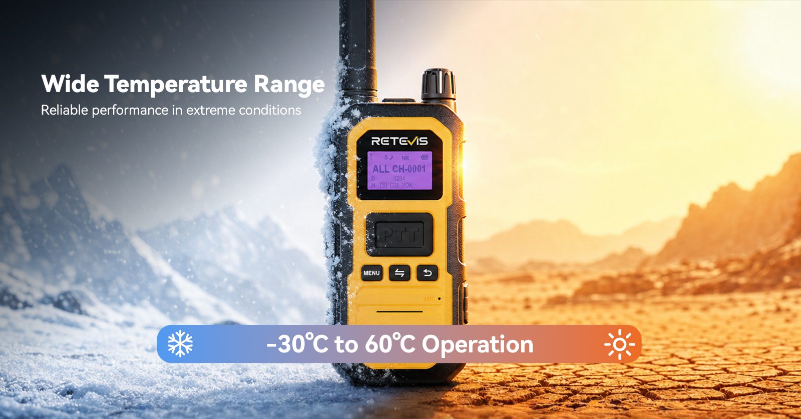 Retevis RB48D DMR radio operating from -30C to 60C in extreme hot and cold work sites