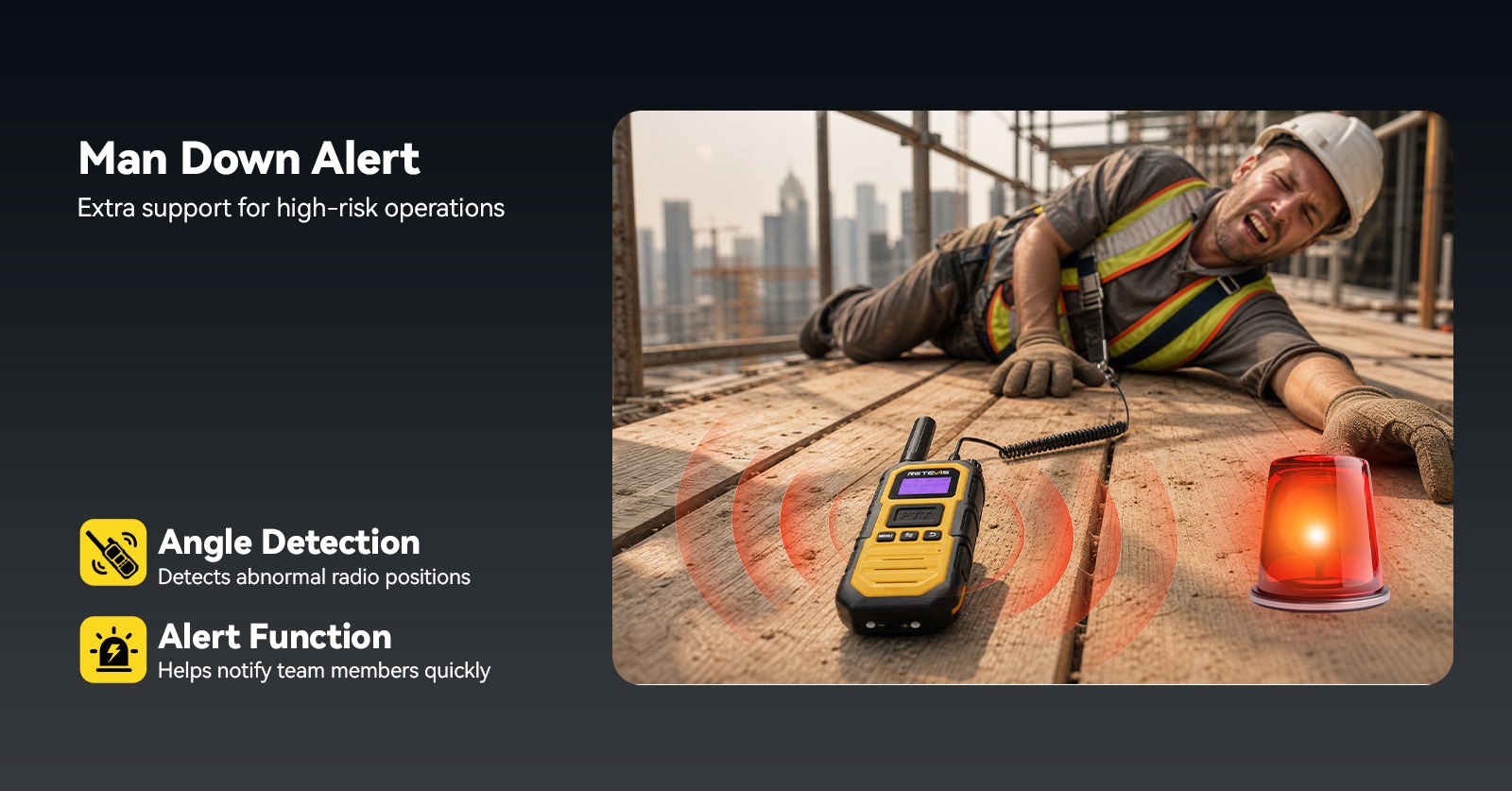 Retevis RB48D DMR walkie talkie with man down alert for lone worker and high risk safety