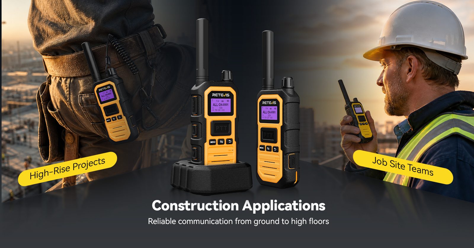 Retevis RB48D industrial DMR walkie talkie with AI noise reduction in a waterproof IP67 housing