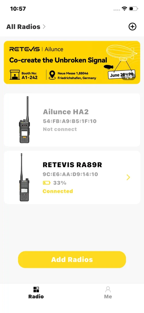 RETEVIS RA89R connected in the RETEVIS APP