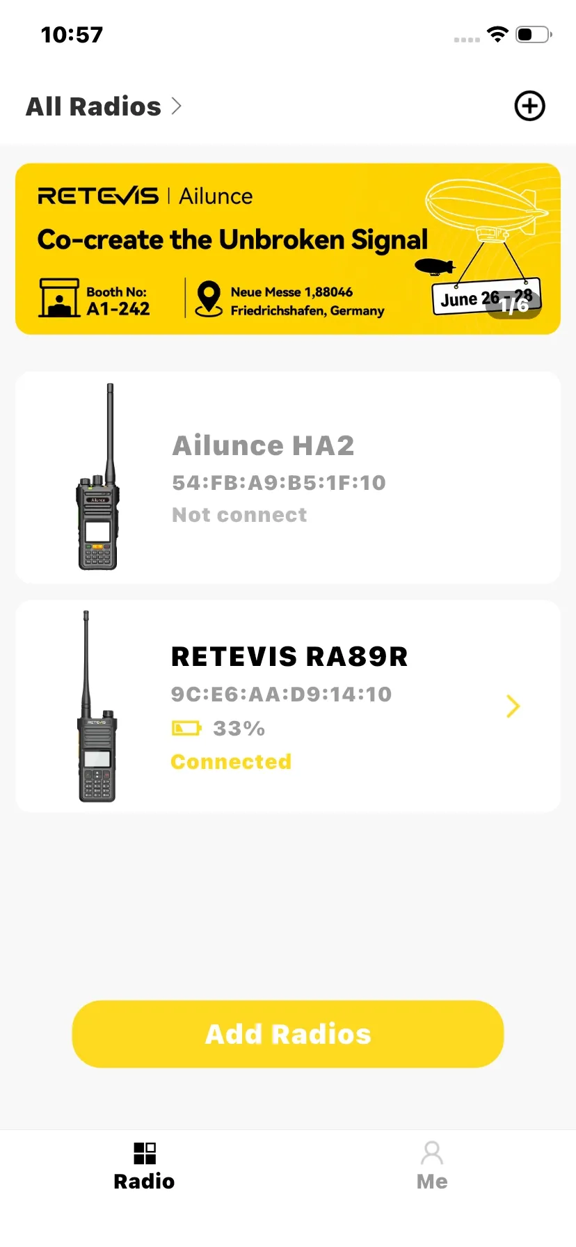 RETEVIS RA89R connected in the RETEVIS APP